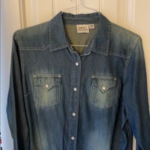 Denim Dress with Pearl Snaps